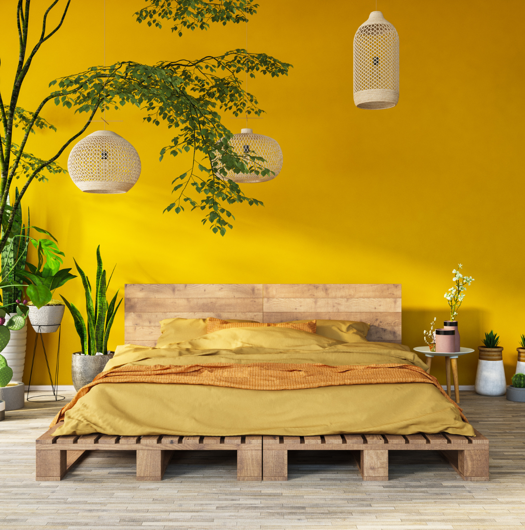 kohzen, yellow room, bed